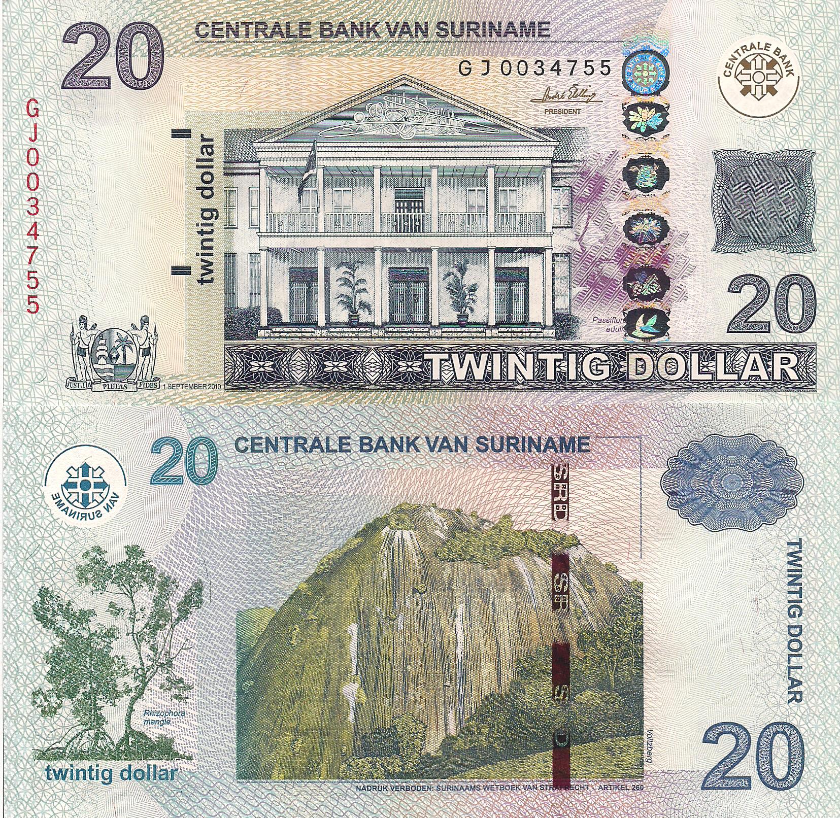 Suriname 20 Dollars UNC pick #: 164a